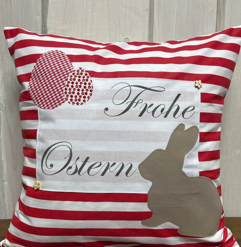 1 Landhausstill Kissenhülle, Kissenbezug, Osterkissen,Ostern rot/weiß