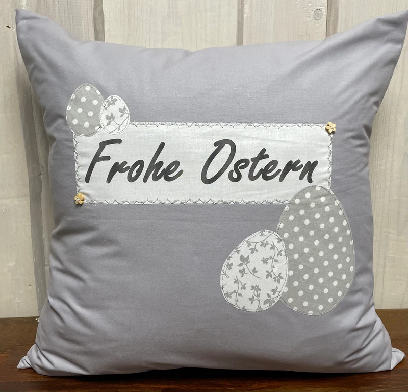 1 Landhausstill Kissenhülle, Kissenbezug, Osterkissen,Ostern grau/weiß