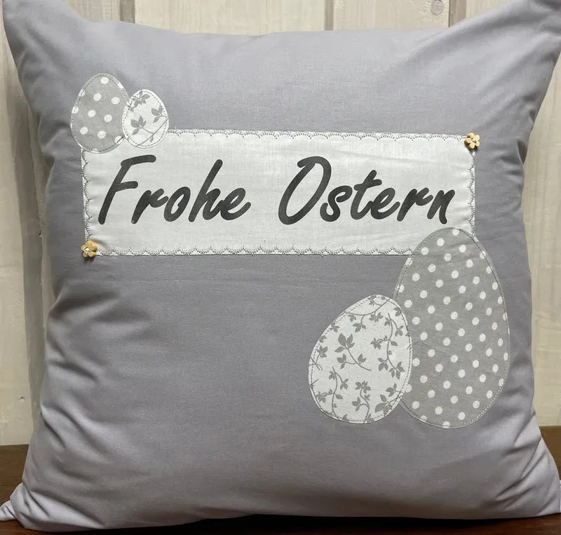 1 Landhausstill Kissenhülle, Kissenbezug, Osterkissen,Ostern grau/weiß