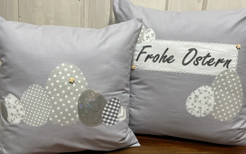 1 Landhausstill Kissenhülle, Kissenbezug, Osterkissen,Ostern grau/weiß