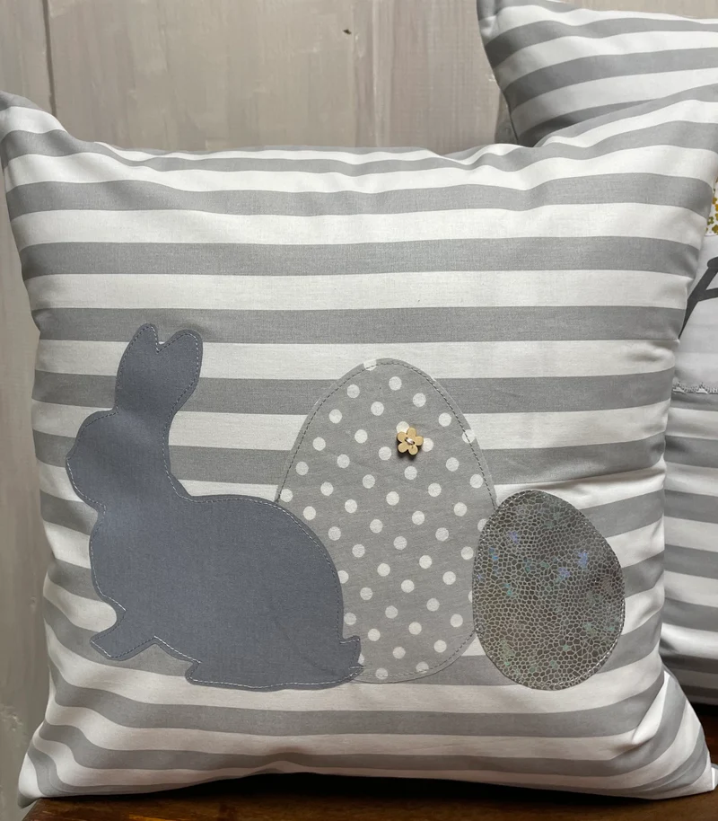 1 Landhausstill Kissenhülle, Kissenbezug, Osterkissen,Ostern grau/weiß