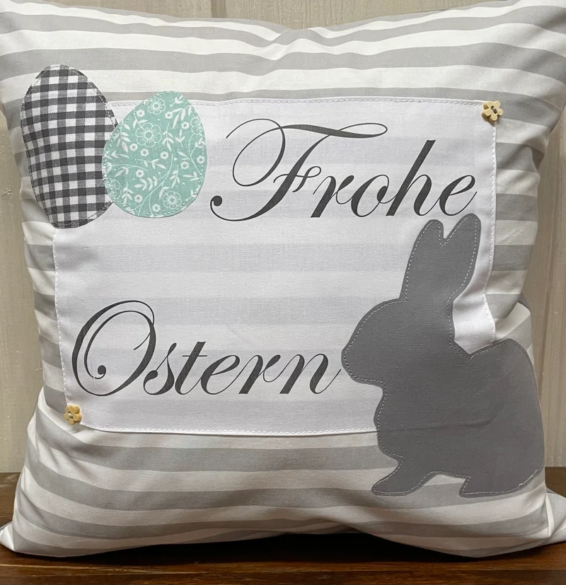 1 Landhausstill Kissenhülle, Kissenbezug, Osterkissen,Ostern grau/weiß