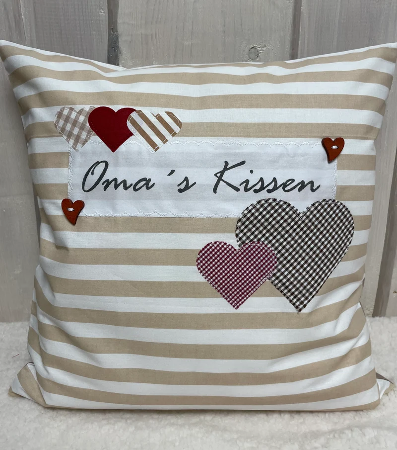 Landhausstil Kissenhülle, Kissenbezug Dekokissen " Oma’s Kissen " beige/weiß gestreift