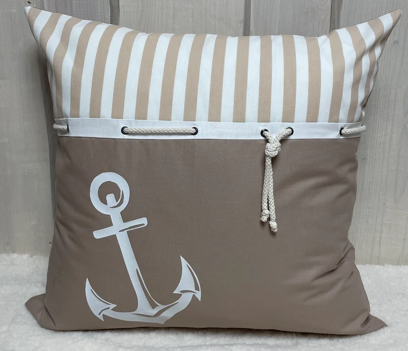 Maritime Kissenhülle, Landhausstil Dekokissen * Anker * beige/weiß
