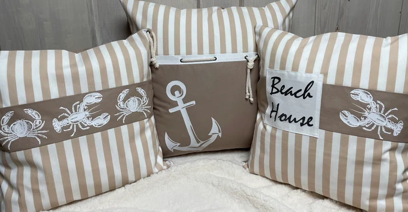 Maritime Kissenhülle, Landhausstil Dekokissen * Anker * beige/weiß