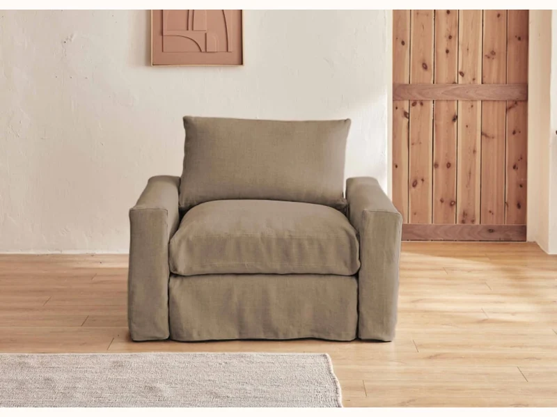 Fauteuil large en lin LENO - 80 cm