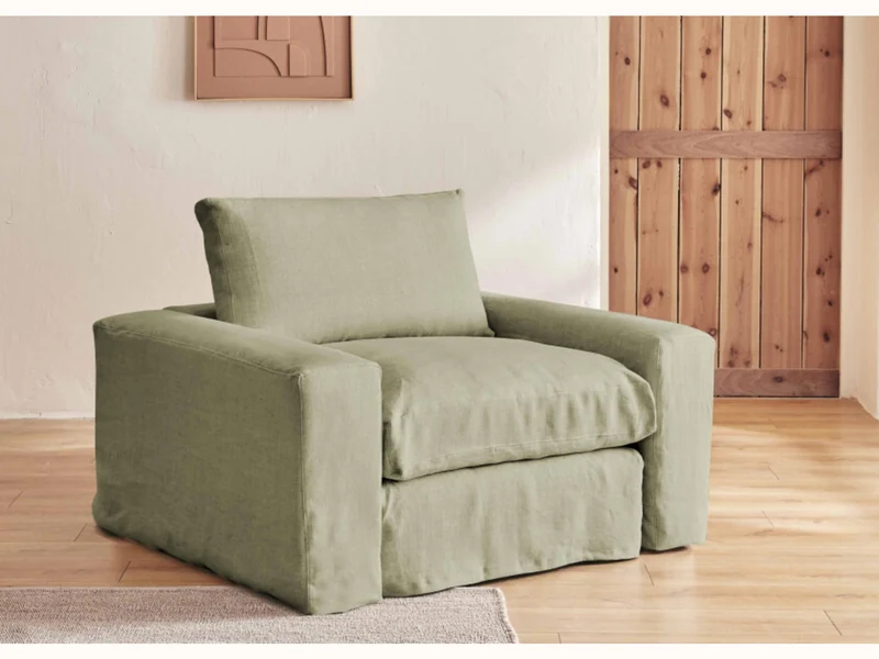 Fauteuil large en lin LENO - 80 cm
