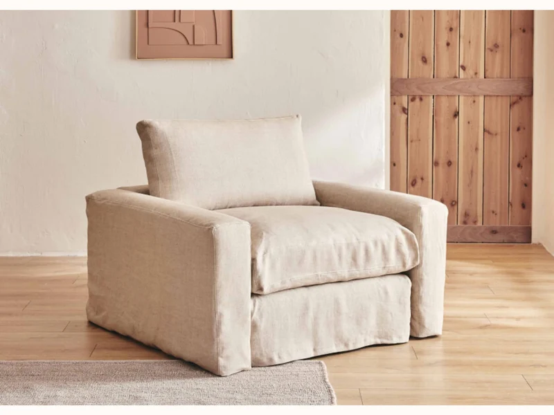 Fauteuil large en lin LENO - 80 cm