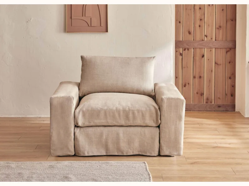 Fauteuil large en lin LENO - 80 cm