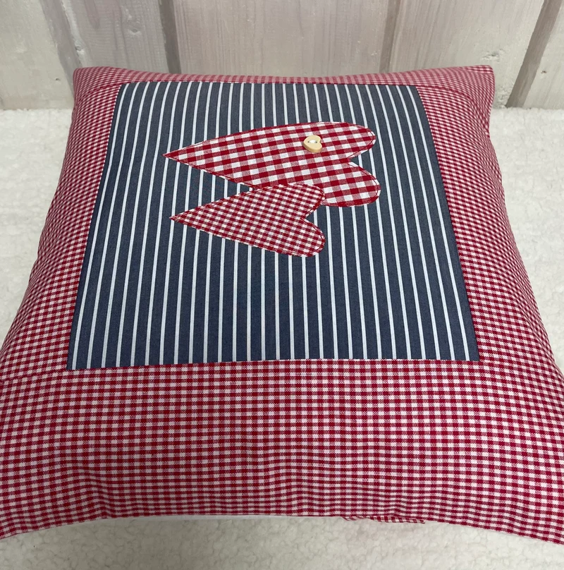Patchwork Kissenhülle, Landhausstil Kissenbezug, rot/blaugrau 40x40cm
