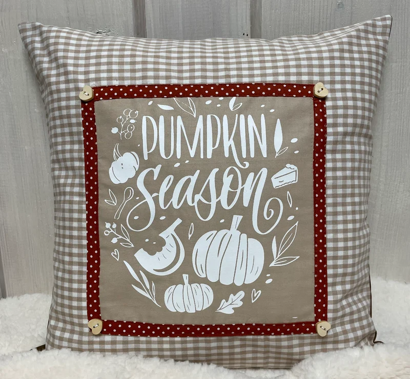 Landhausstil Kissenhülle, Kissenbezug, beige/weiß kariertes Dekokissen * Herbst *