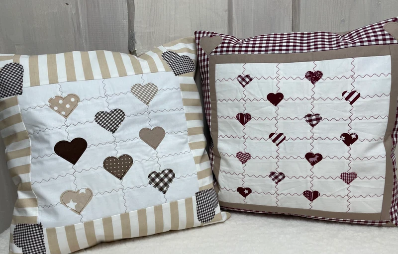 Patchwork Kissenhülle, Landhausstil Kissenbezug, dunkelrot /beige /weiß 40x40cm.