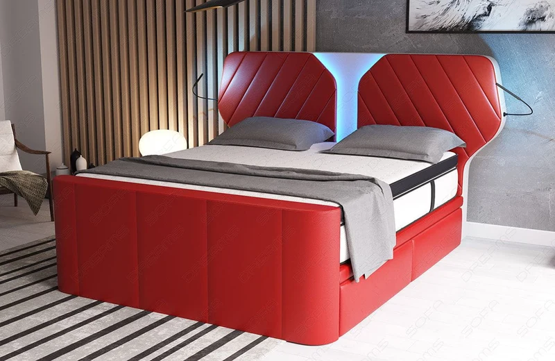 Boxspringbett Nizza mit LED, Schubladen, Matratze und Topper