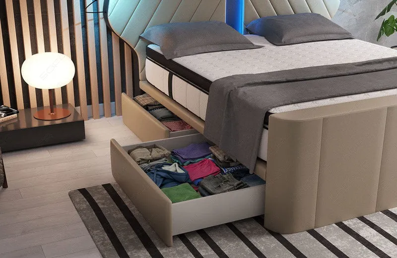 Boxspringbett Nizza mit LED, Schubladen, Matratze und Topper
