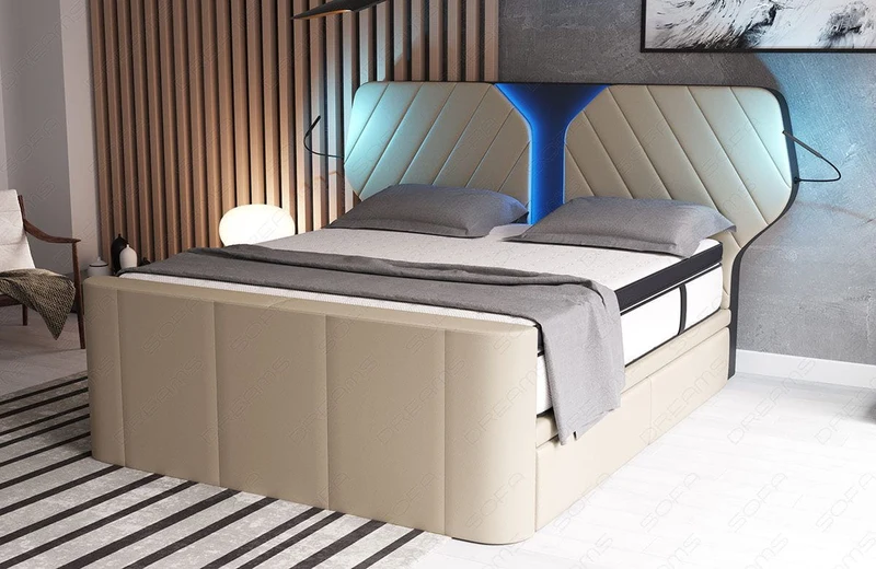 Boxspringbett Nizza mit LED, Schubladen, Matratze und Topper