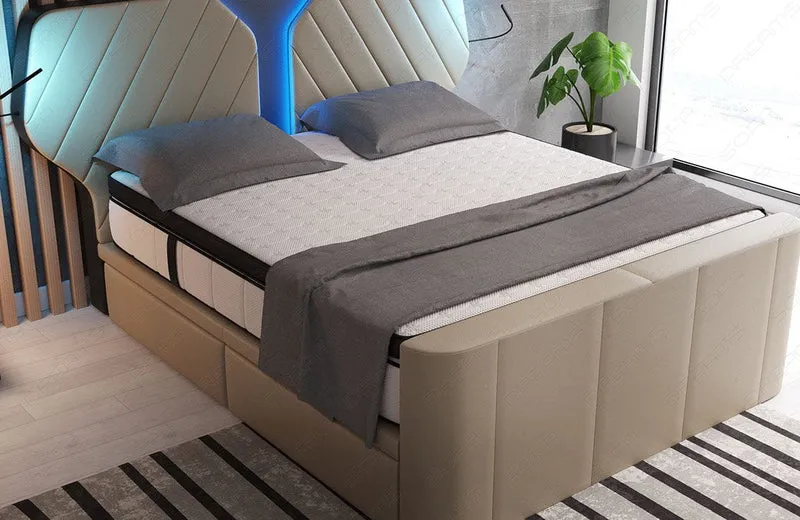 Boxspringbett Nizza mit LED, Schubladen, Matratze und Topper