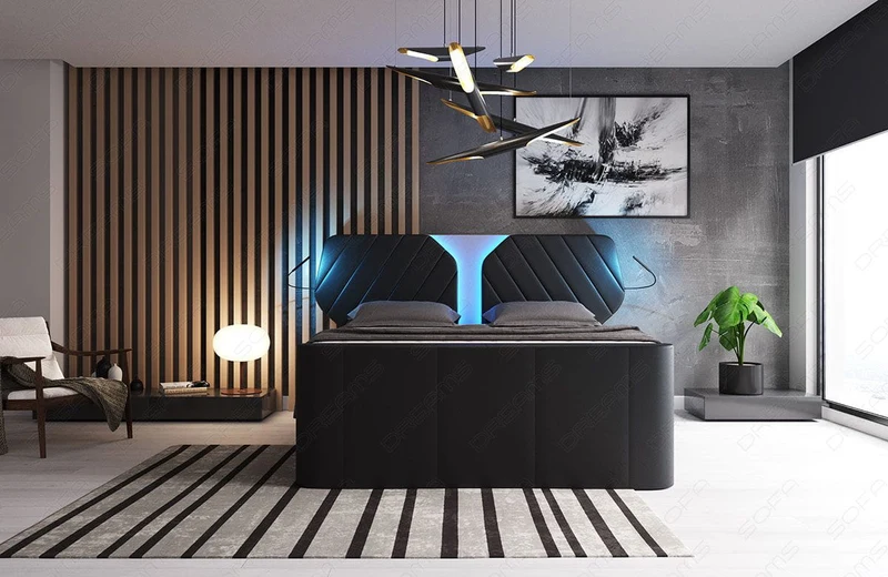 Boxspringbett Nizza mit LED, Schubladen, Matratze und Topper
