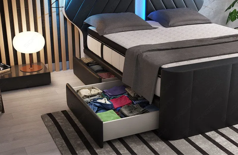 Boxspringbett Nizza mit LED, Schubladen, Matratze und Topper