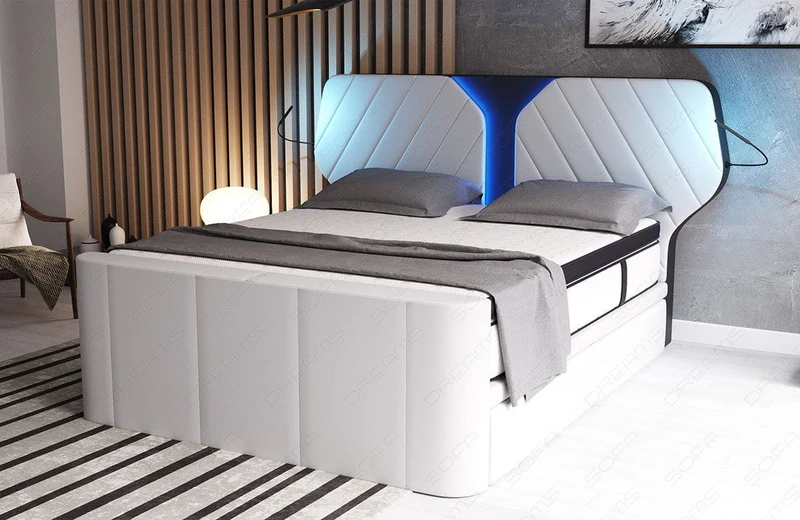 Boxspringbett Nizza mit LED, Schubladen, Matratze und Topper