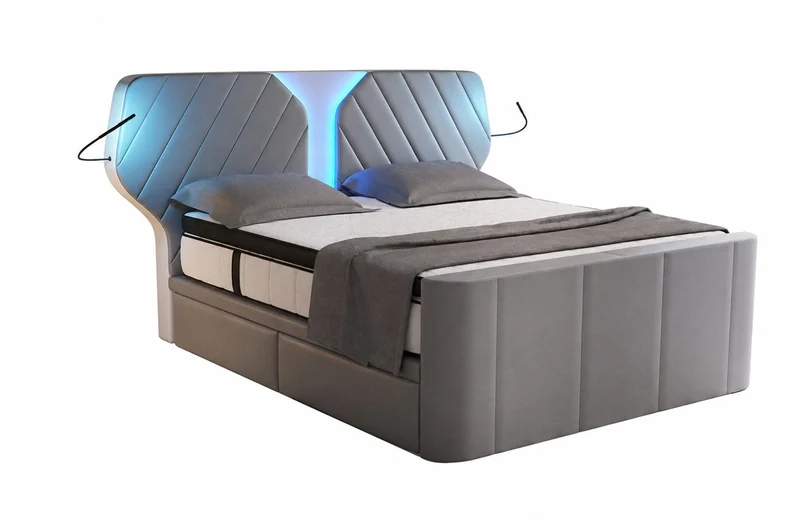 Boxspringbett Nizza mit LED, Schubladen, Matratze und Topper