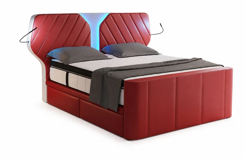 Boxspringbett Nizza mit LED, Schubladen, Matratze und Topper