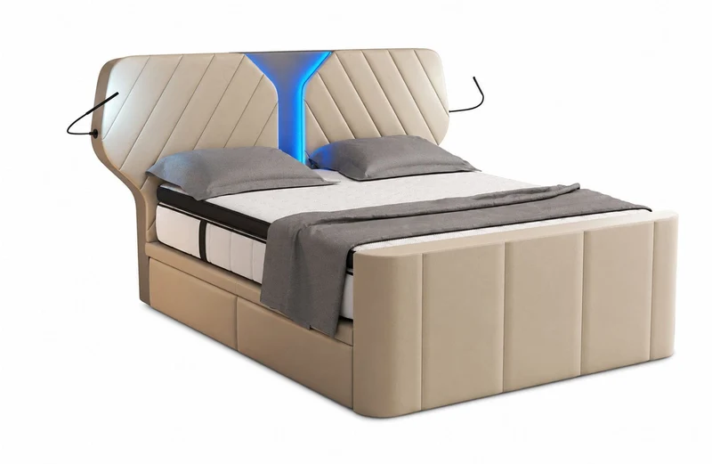 Boxspringbett Nizza mit LED, Schubladen, Matratze und Topper