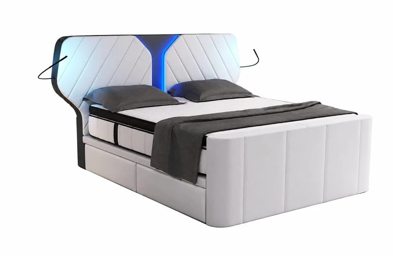 Boxspringbett Nizza mit LED, Schubladen, Matratze und Topper