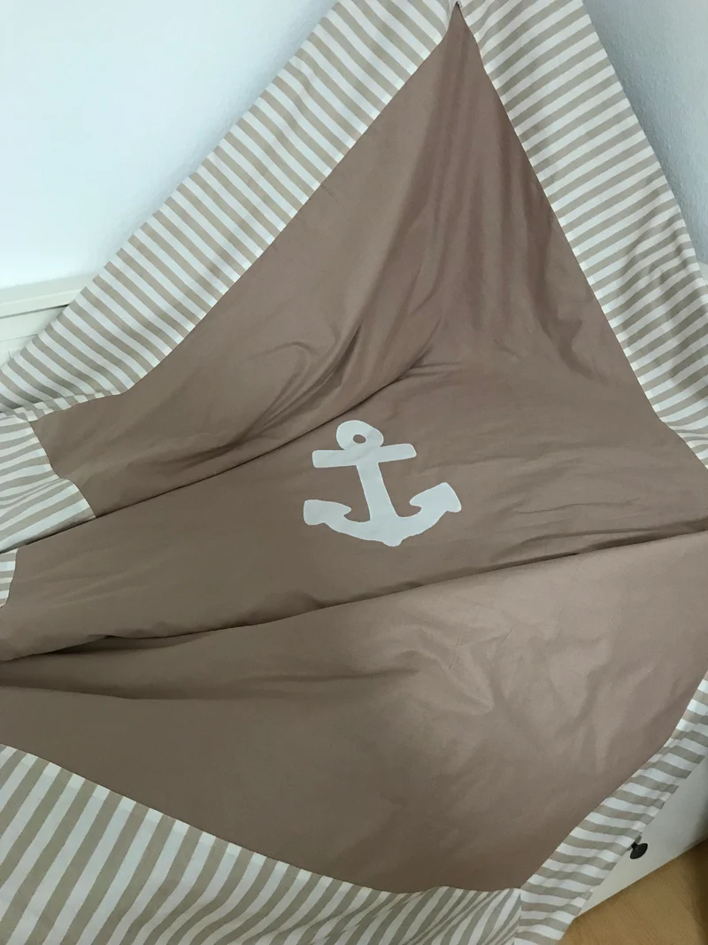 Maritime Patchwork Decke, Tagesdecke, Kinderdecke, Bettüberwurf 130cm x 200cm beige/weiß