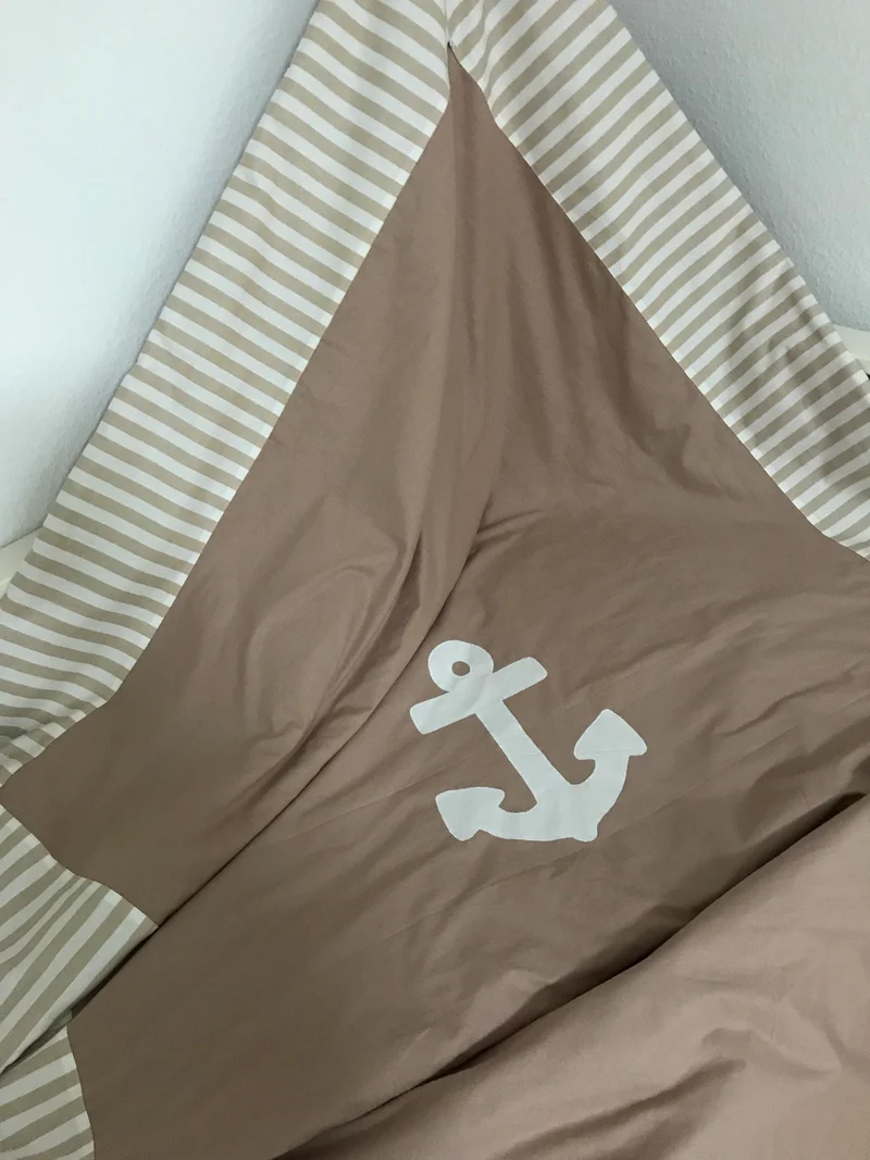 Maritime Patchwork Decke, Tagesdecke, Kinderdecke, Bettüberwurf 130cm x 200cm beige/weiß