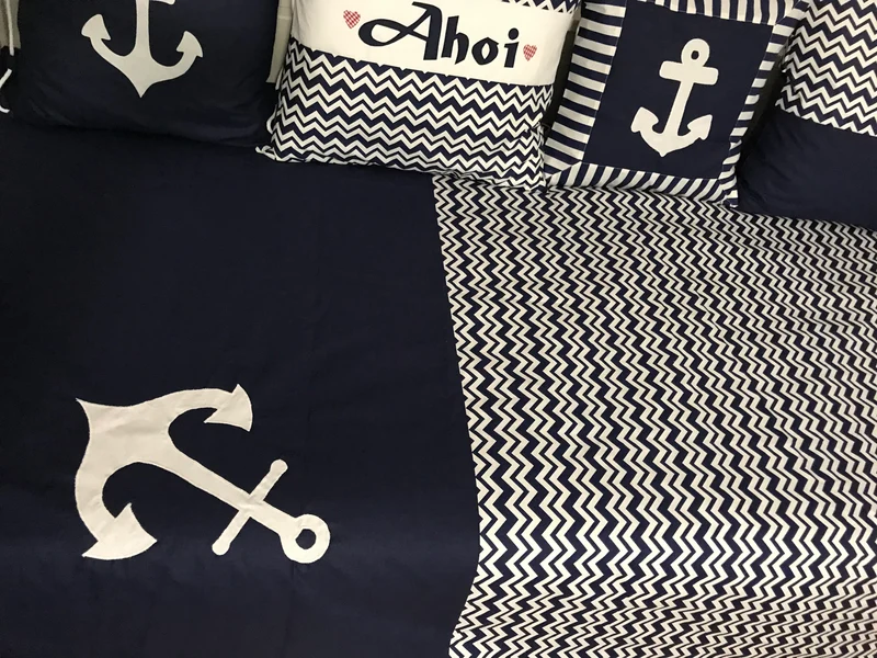 Maritime Patchwork Decke, Tagesdecke, Kinderdecke, Bettüberwurf 130cm x 200cm blau/weiß