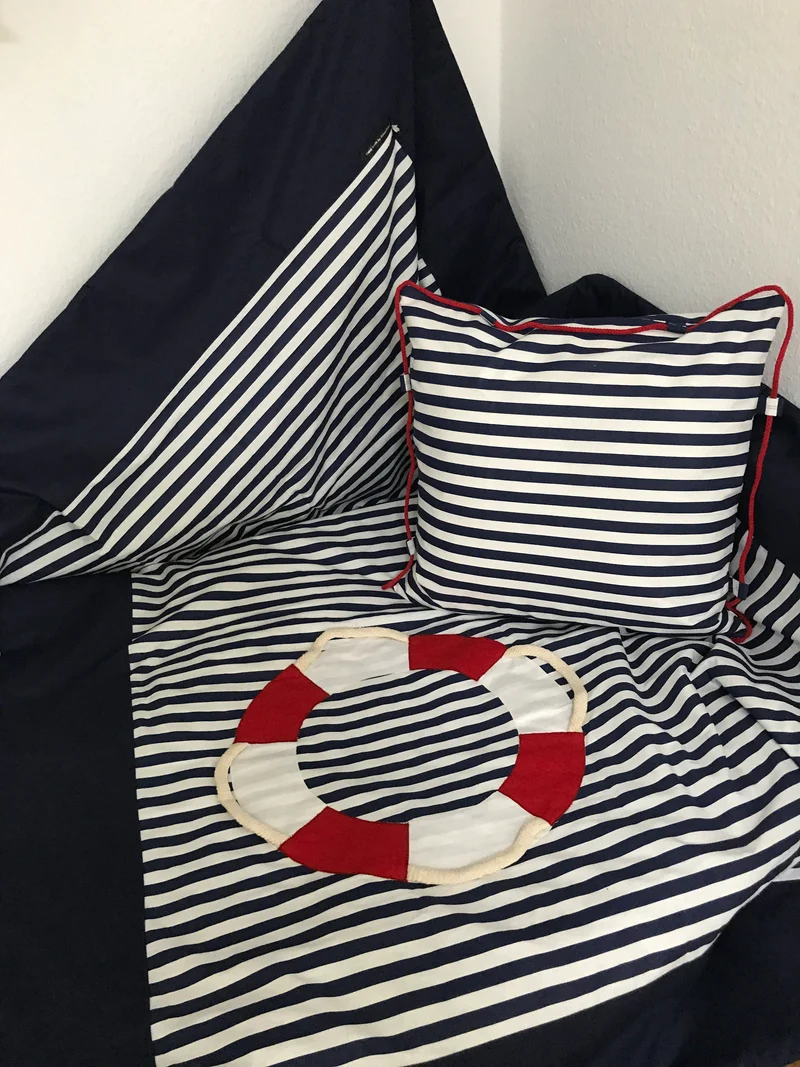 Maritime Patchwork Decke, Tagesdecke, Kinderdecke, Bettüberwurf 130cm x 200cm