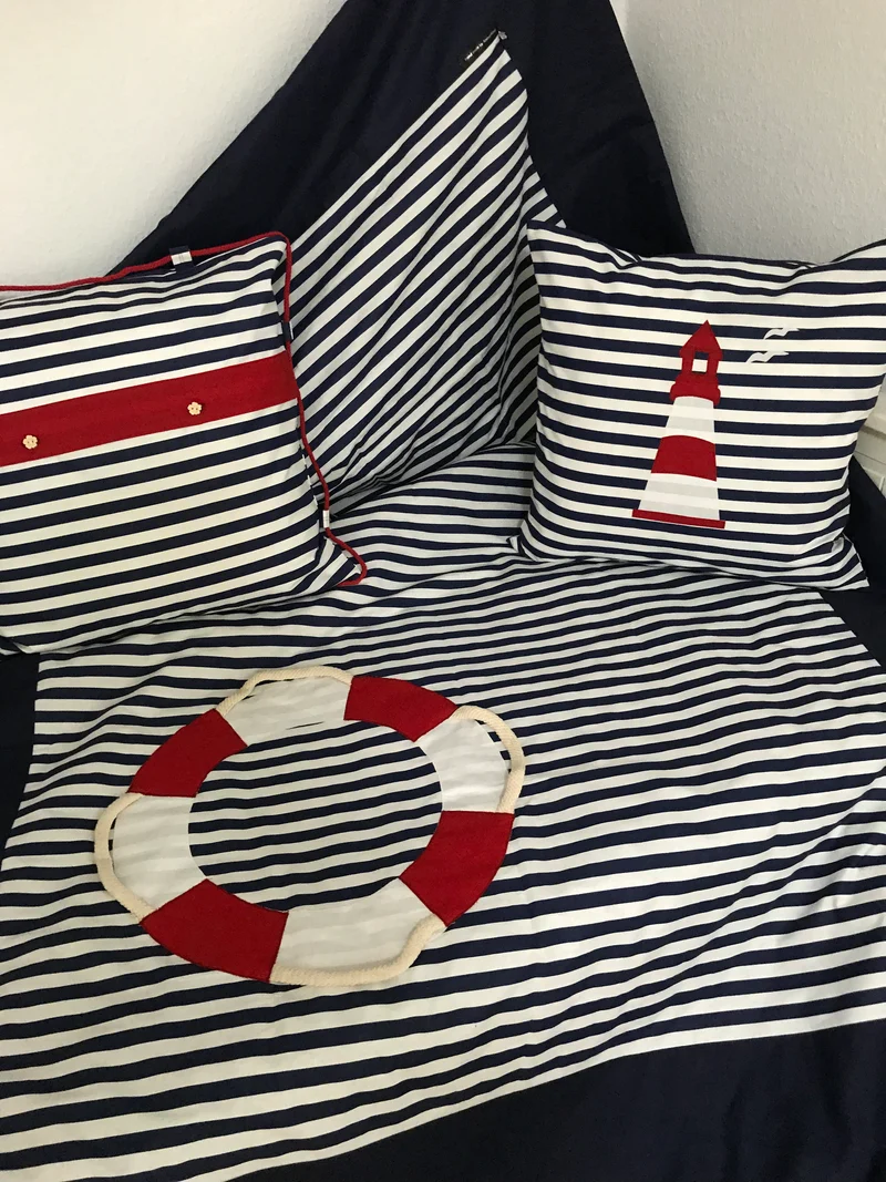 Maritime Patchwork Decke, Tagesdecke, Kinderdecke, Bettüberwurf 130cm x 200cm