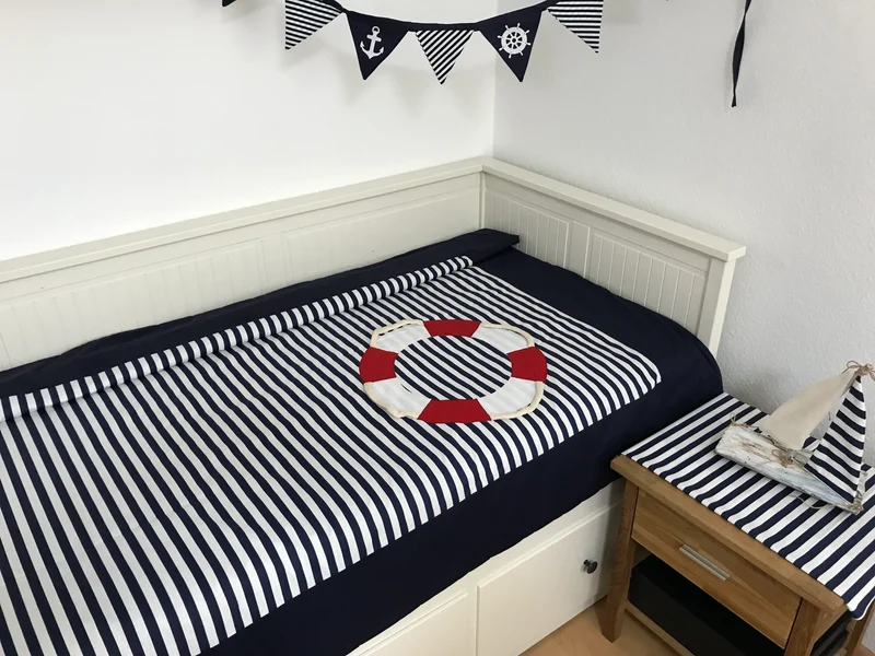 Maritime Patchwork Decke, Tagesdecke, Kinderdecke, Bettüberwurf 130cm x 200cm
