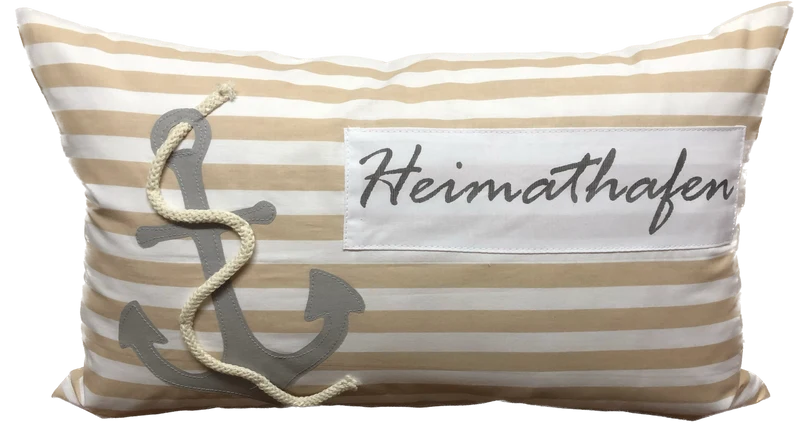 Maritime Kissenhülle, Landhausstil Kissenbezug * Heimathafen * Beige/weiß 30x50cm.