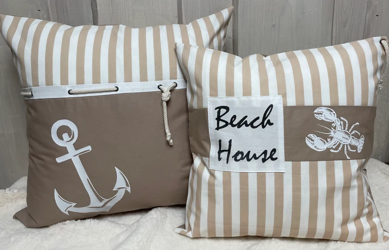 Maritime Kissenhülle, Landhausstil Dekokissen * Beach House * beige/weiß
