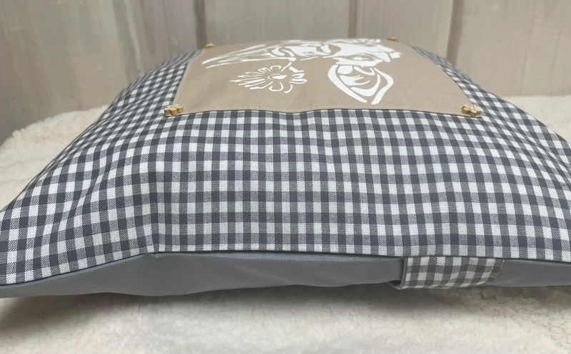 Landhausstil Kissenhülle * Kissenbezug * grau/beige kariertes Dekokissen * Kuh*
