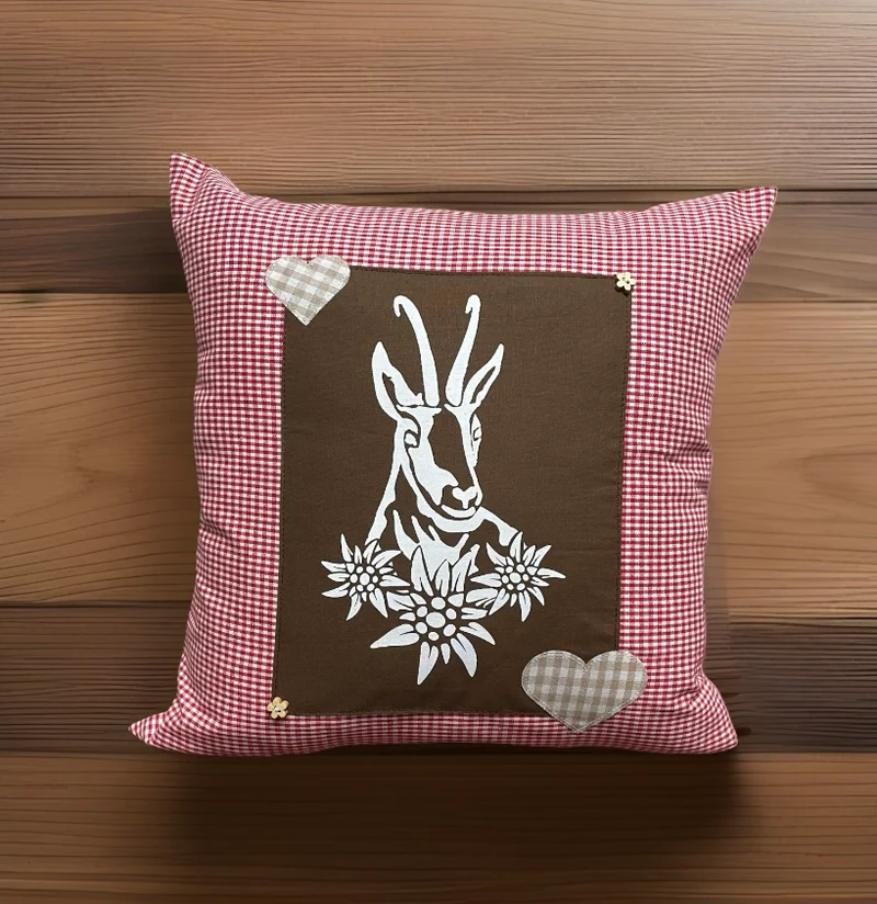 Landhausstil Kissenhülle * Kissenbezug * Bauernstube Dekokissen * Gamsbock *