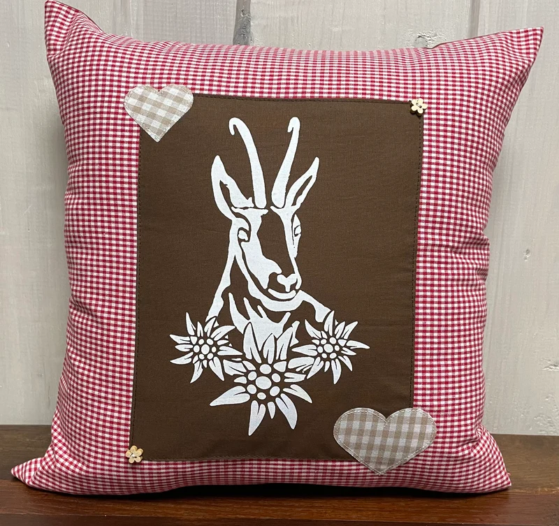 Landhausstil Kissenhülle * Kissenbezug * Bauernstube Dekokissen * Gamsbock *