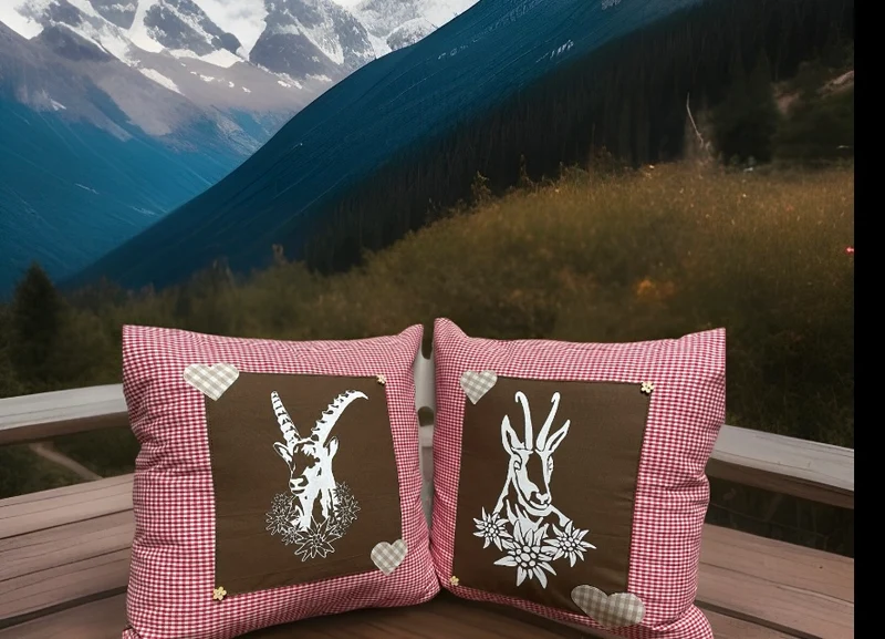 Landhausstil Kissenhülle * Kissenbezug * Bauernstube Dekokissen * Gamsbock *