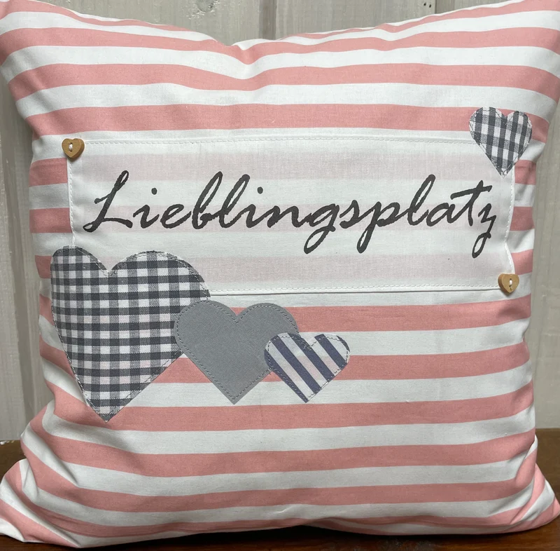 Landhausstil Kissenhülle * Kissenbezug * Dekokissen * Lieblingsplatz * rosa/weiß gestreift