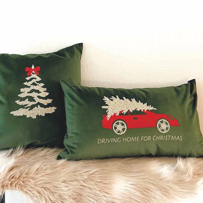 Samtkissen mit Weihnachts Porsche