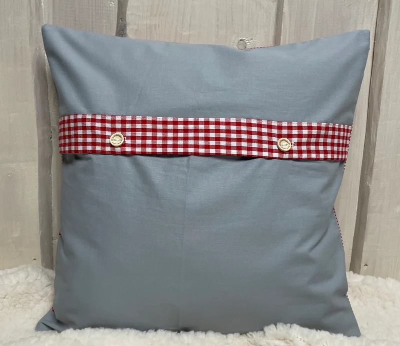 Patchwork Kissenhülle, Landhausstil Kissenbezug, rot/grau 40x40cm.