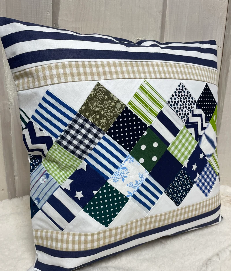 Patchwork Kissenhülle, Landhausstil Kissenbezug, blau/weiß/grün 40x40cm.