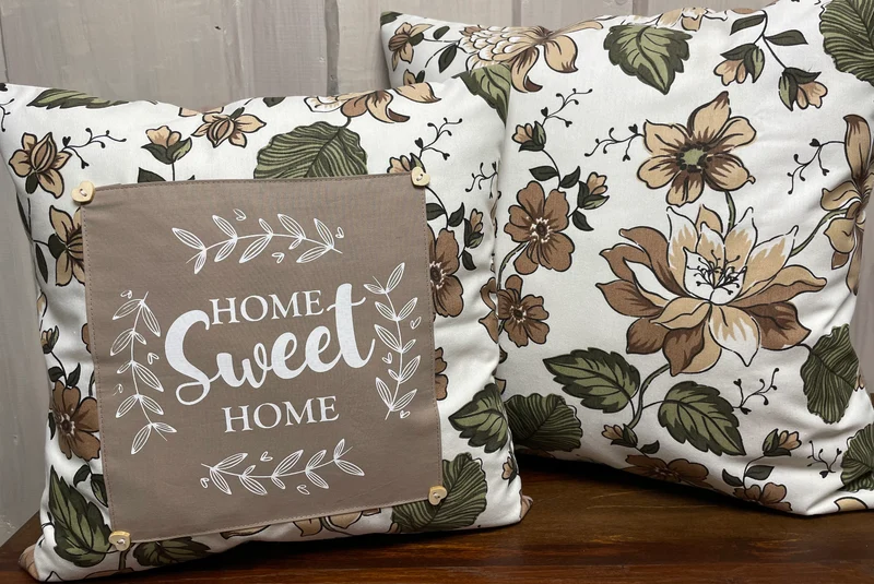 Landhausstil Kissenhülle * Kissenbezug * Dekokissen „ Home Sweet Home „ beige/grün