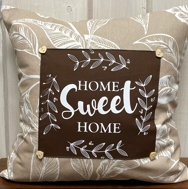 Landhausstil Kissenhülle * Kissenbezug * Dekokissen „ Home Sweet Home „ beige/braun