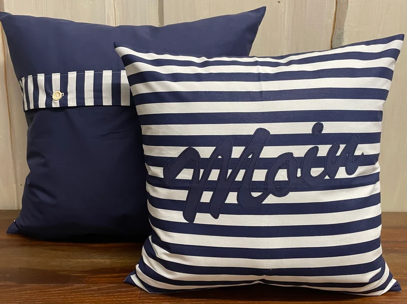 1x Maritime Kissenhülle, Landhausstil Kissenbezug, Anker blau/weiß