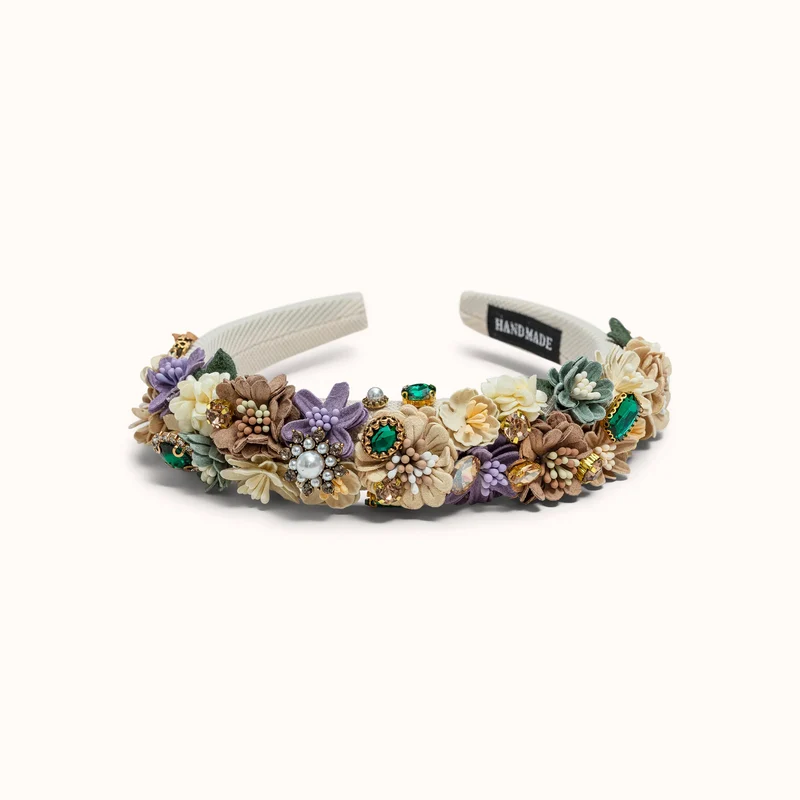 edler Blumen Haarreifen beige