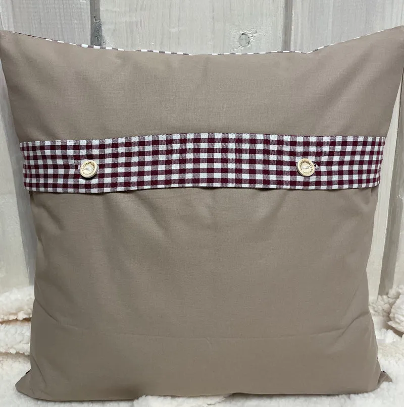 Patchwork Kissenhülle, Landhausstil Kissenbezug, beige/dunkelrot 40x40cm.