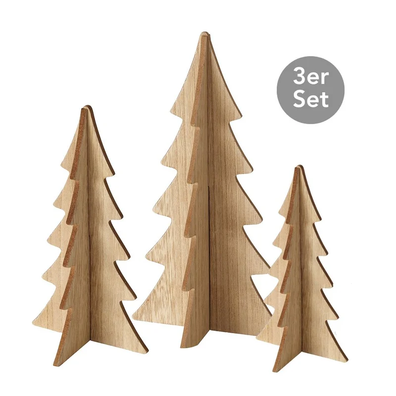 Deko-Bäume 3er-Set naturfarben