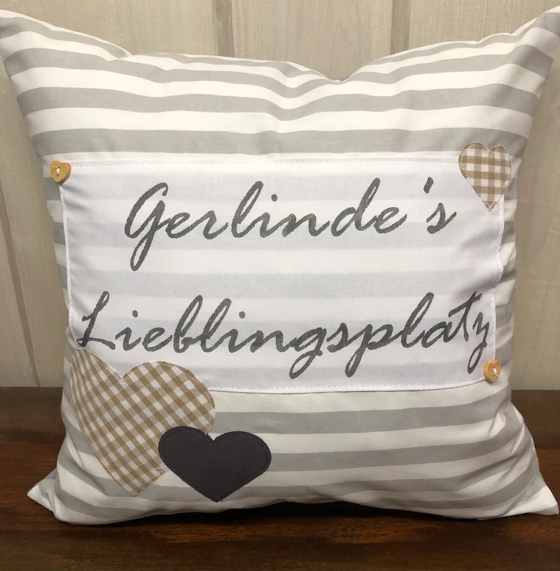 Personalisierte Kissenhülle, Landhausstil Kissenbezug * Dekokissen * …. Lieblingsplatz * grau/weiß